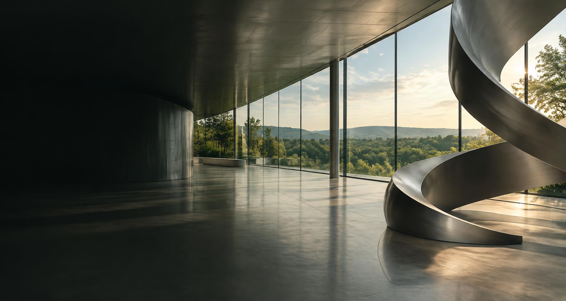 Lichtdurchfluteter Innovationspavillon zwischen Architektur und Natur – konzeptionelle Zukunftsbildwelt